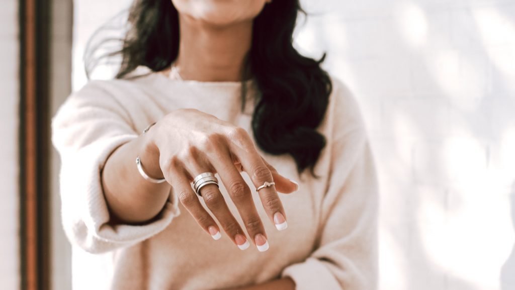 Model wearing Personalized rings