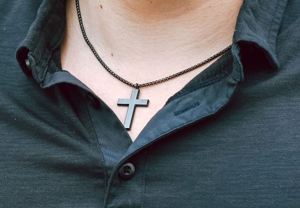 Black Enamenled Stainless Steel Cross Necklace For Men