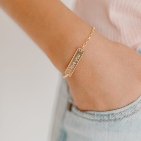 Gold-Filled Rectangle Bracelet for Little Girls with 'I Love You' engraved