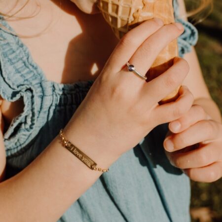 Gold-Filled Rectangle Bracelet for Little Girls with 'I Love You' engraved