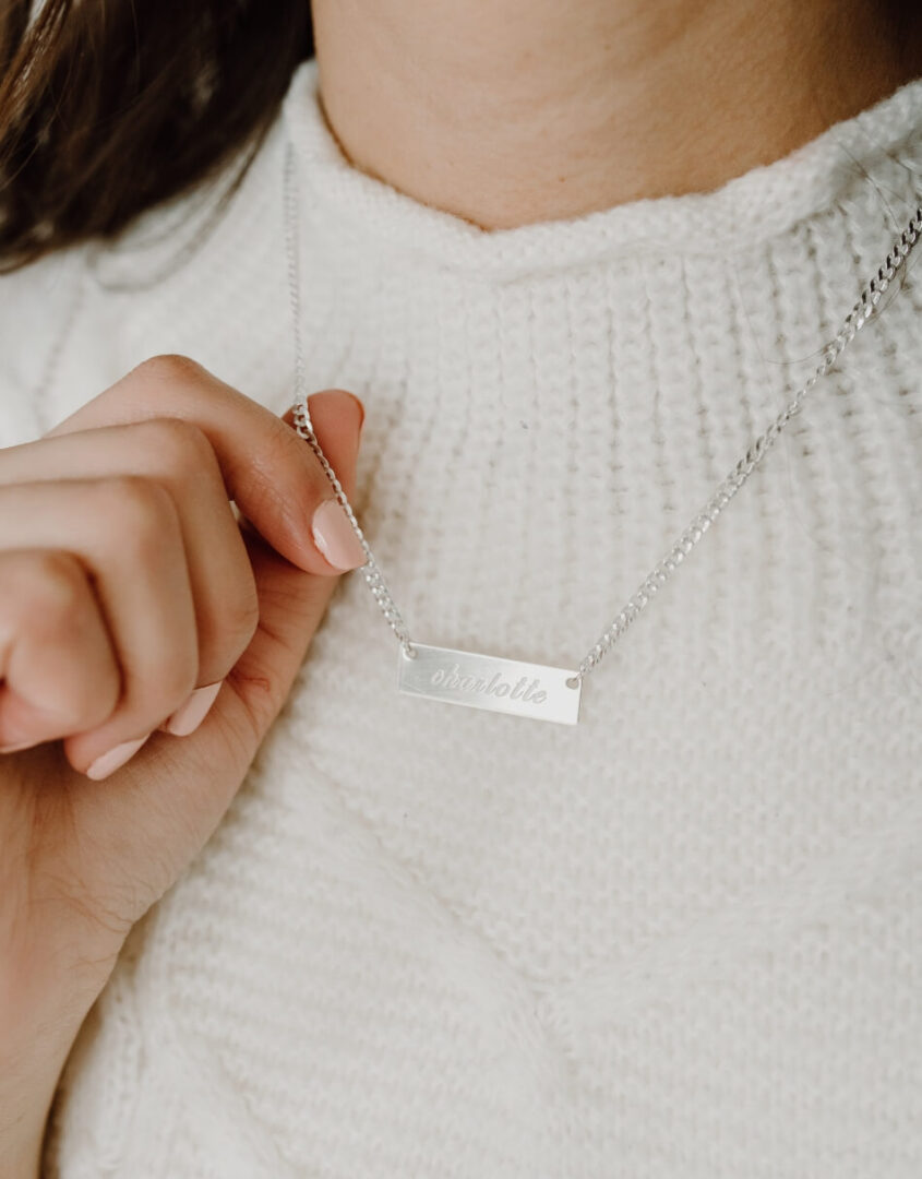 Custom Engraved Sterling Silver Bar Necklace | Swarovski Crystal Birthstone  - Clothed with Truth
