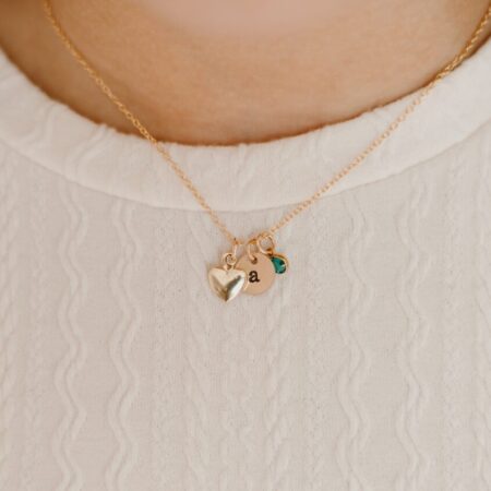 Gold-Filled Initial Necklace with heart charm and birthstone for Little Girls