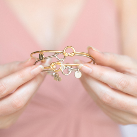 Love Knot Bracelet with Round Initial in Silver & Gold