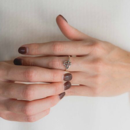 Silver Heart & Cross Ring