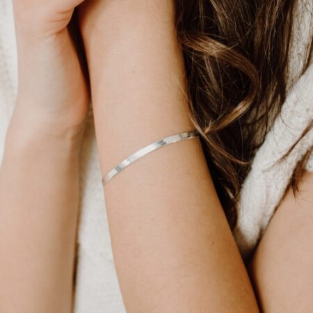 Image of model wearing Sterling Silver Herringbone Bracelet