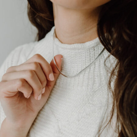 Image of model wearing Sterling Silver Herringbone Necklace