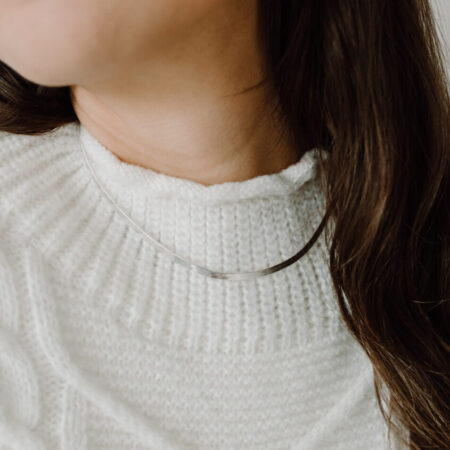 Image of model wearing Sterling Silver Herringbone Necklace