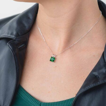 Silver Emerald Square Necklace