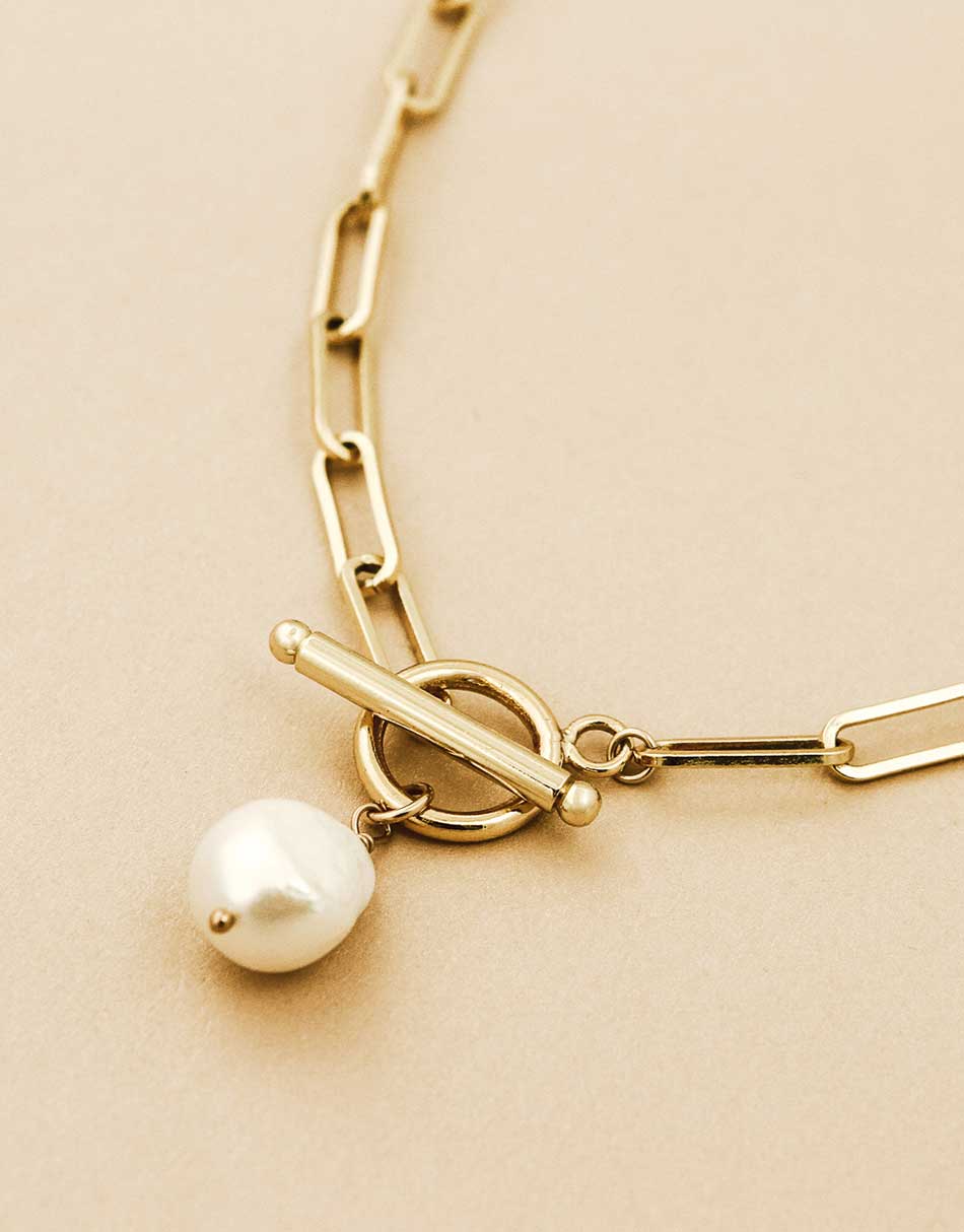Bracelet link bracelet gold with baroque pearl and sliding closure