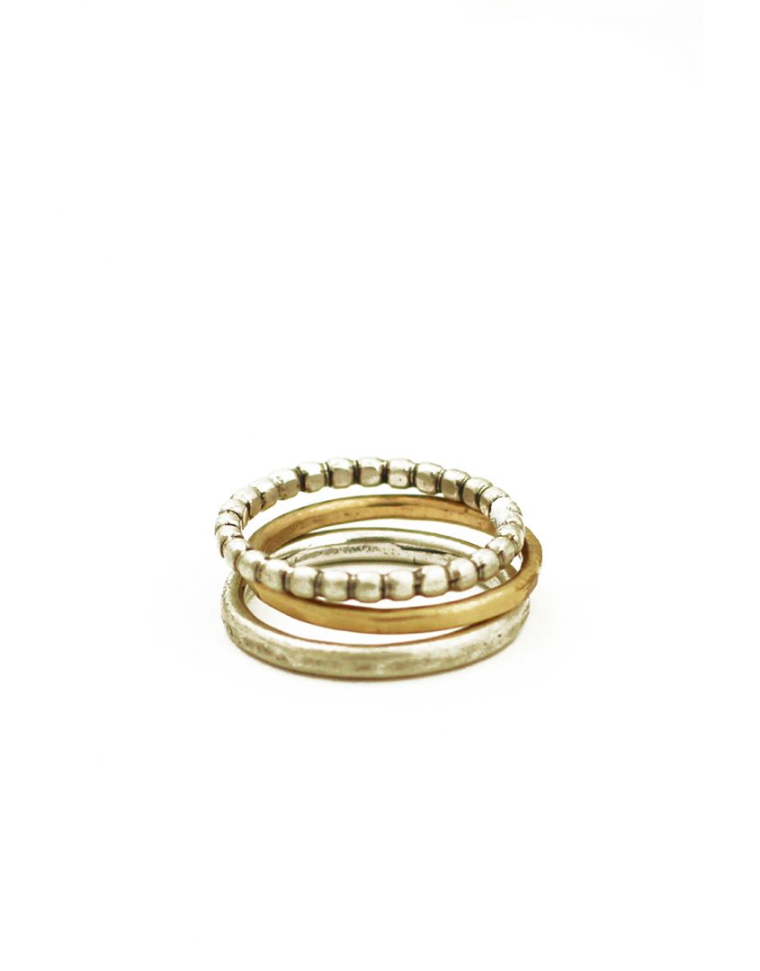 Gold and Silver Stacker Set 10K Gold & Sterling Silver Stacking Ring Set Mixed Metal Stacking Rings