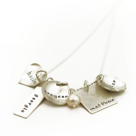 Design your own necklace by choosing your metals and charm shapes. Perfect gift for family, mom, grandma