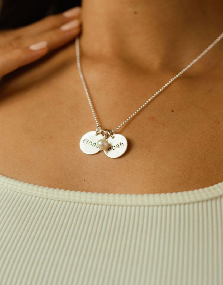 Sterling Silver Engraved Monogram Disc Charm Necklace