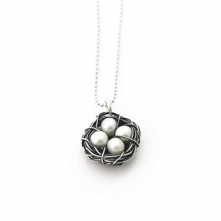 Messy nest pearl necklace. Personalize the necklace by choosing the number of eggs representing your kids.