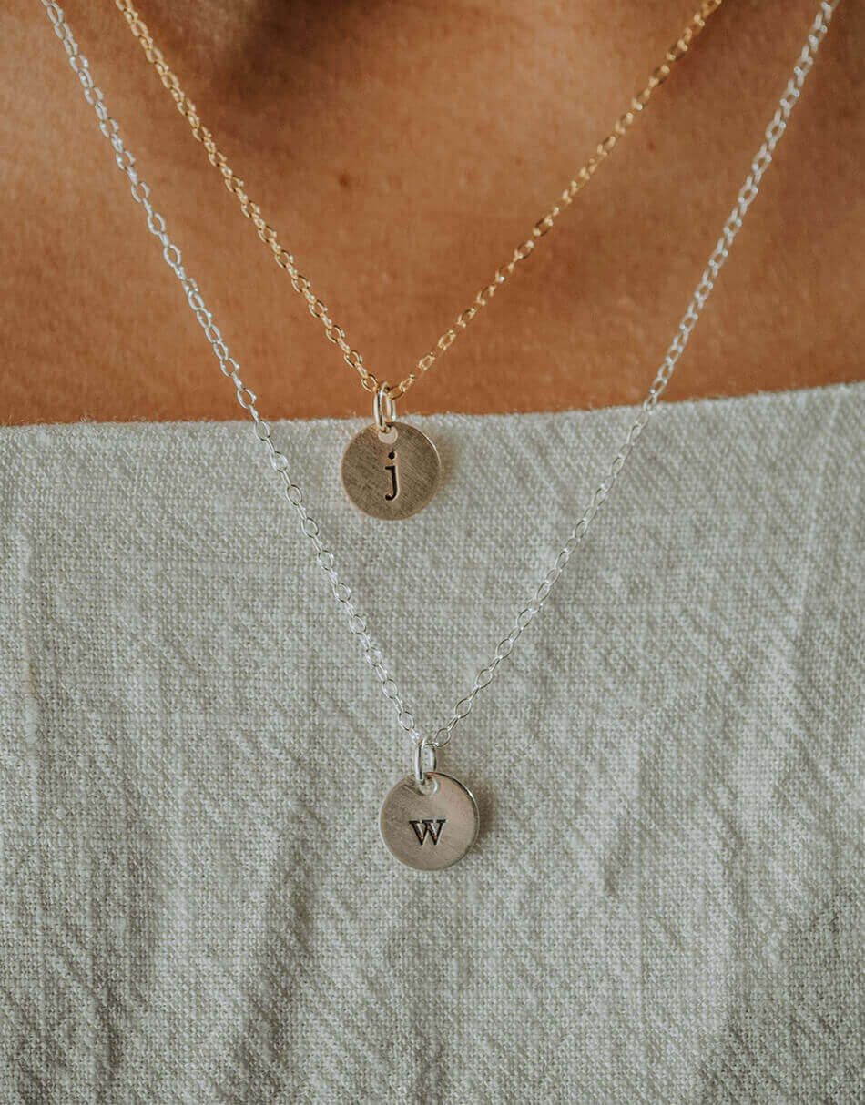 Personalized Double Disc Name Necklace with Birthstone Mama Gift Christmas Gift Minimal Delicate Initial Coin Necklace Mini Disc Jewelry